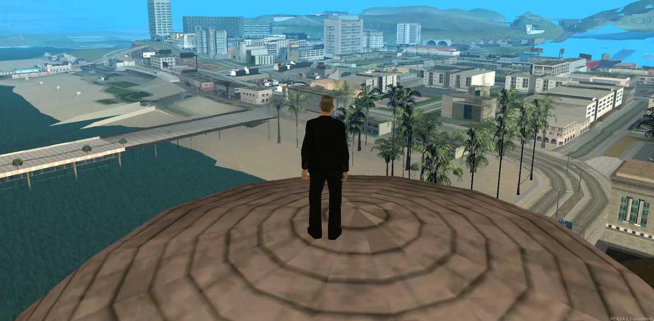 The same view in the original game with low-detail distant buildings